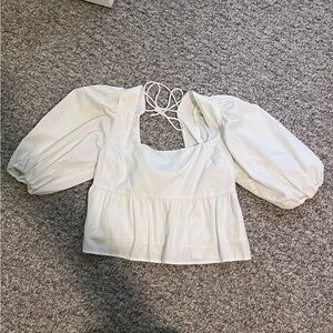 Abercrombie Puff Sleeve Poplin Squareneck Top